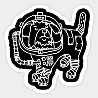 White Line Drawing Space General Astronaut Sci Fi Dog Sticker